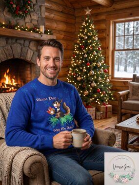 ALEX Stevens Mens Play with My Nuts Ugly Christmas Sweater